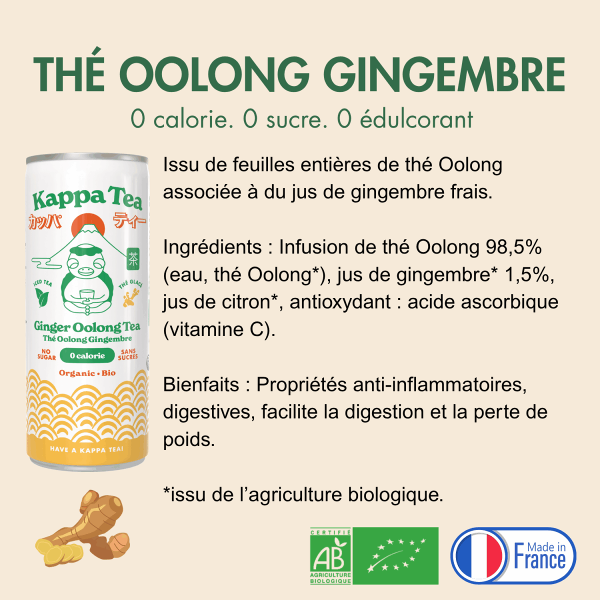 Thé Glacé Kappa Tea - Thé Oolong Gingembre 250ml – Image 6